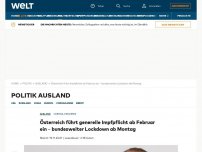 Bild zum Artikel: Österreich kündigt generelle Impfpflicht für 1. Februar 2022 an – bundesweiter Lockdown ab Montag