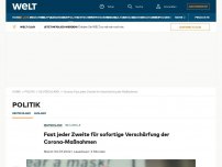 Bild zum Artikel: Fast jeder Zweite für sofortige Verschärfung der Corona-Maßnahmen