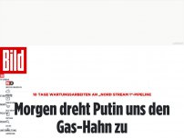 Bild zum Artikel: 10 Tage Pipeline-Wartung - Morgen dreht Putin uns den Gas-Hahn zu