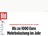 Bild zum Artikel: Geplante Gas-Umlage ab 1. Oktober - Bis zu 1000 Euro Mehrbelastung im Jahr