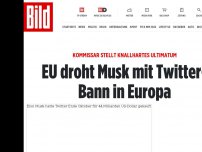 Bild zum Artikel: Kommissar stellt knallhartes Ultimatum - EU droht Musk mit Twitter-Bann in Europa