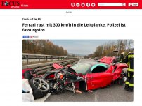 Bild zum Artikel: Crash auf der A9: Ferrari rast mit 300 km/h in die Leitplanke,...