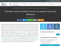 Bild zum Artikel: Erstmalig in Europa: Krefelder Firma Accurec gewinnt Lithium aus Altbatterien