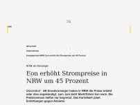 Bild zum Artikel: Kritik an Versorger: Eon erhöht Strompreise in NRW um 45 Prozent