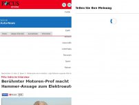 Bild zum Artikel: Fritz Indra im Interview - Berühmter Motoren-Prof: „Die Elektromobilität beginnt jetzt zu scheitern“