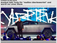 Bild zum Artikel: Analyst hält Tesla für 'maßlos überbewertet' und warnt vor einer Blase